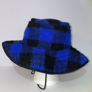 Orvis Vintage Wool Blue Plaid Boonie Bucket Hat Size L Made in New Zealand