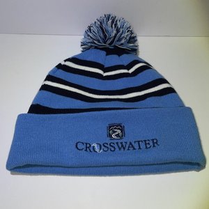 Cross Water Golf Course Beanie Pom-Pom Striped Blue