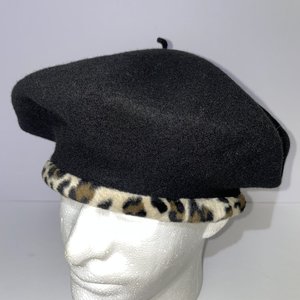 Basque Wool Cheetah Print Beret Size M/L