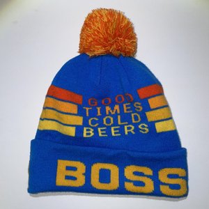 Boss Rambler Beer Blue & Orange Pom-Pom Beanie