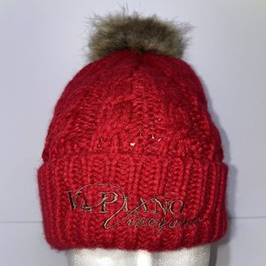 Kapiano Vineyard Cable Knit Red Pom Cuffed Apollo USA Beanie