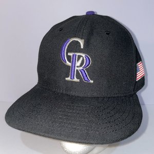 New Era Colorado Rockies Coolbase 59Fifty Black Baseball Cap USA Flag Size 7 3/4