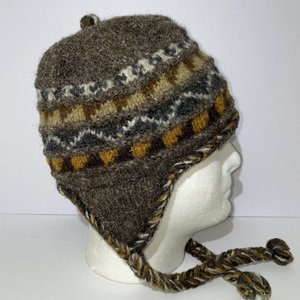 Everest Designs Fair Isle Tasseled Wool Knit Ski Cap Made in Nepal