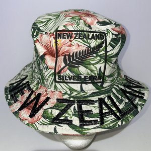 New Zealand Silver Fern Floral Bucket Hat Size S/M