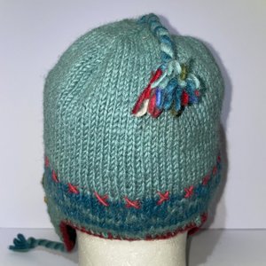 Lost Horizons Flowers Wool Nepal Knitted Tasseled Ear Flap Ski Cap Green