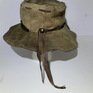 Handmade Brown Leather Boonie Hat Size S