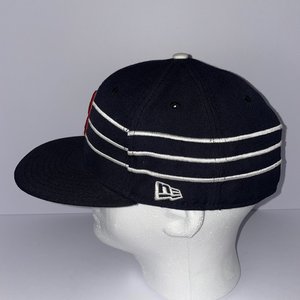 Vintage Striped Boston Red Sox New Era 59Fifity Blue Baseball Hat, White Stripes...