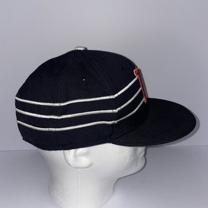 Vintage Striped Boston Red Sox New Era 59Fifity Blue Baseball Hat, White Stripes...