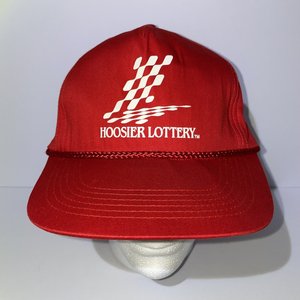 Vintage Hoosier Lottery Snapback Hat Indiana Gambling Red Drawstring
