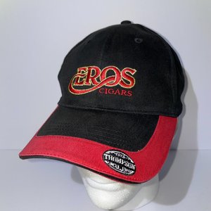 Vintage Eros Cigars Baseball Cap Thompson Cigar Co. Strap Back Black and Red