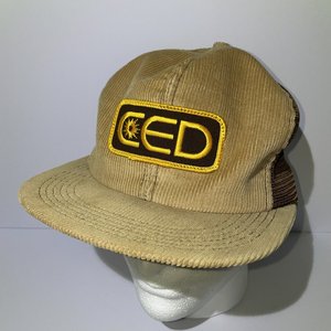 Vintage Consolated Electrical Distributors Brown & Tan Corduroy Snapback Hat, CE...