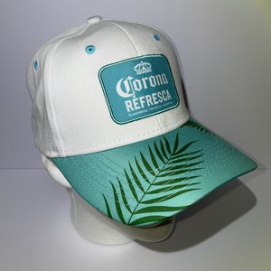 Corona Refresca Cocktail Baseball Cap Cotton White Cool Blue Palm Leaf