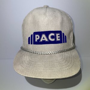 Vintage Pace Motor Lines Trucker Hat Corduroy Gray Drawstring Buckle