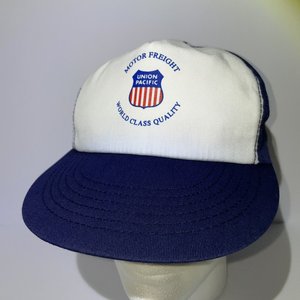 Vintage Union Pacific Motor Freight Snapback Cap White Blue Stylemaster Trucker