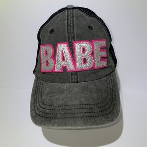 Pop Fizzy Rhinestone BABE Black Denim Baseball Cap