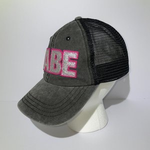Pop Fizzy Rhinestone BABE Black Denim Baseball Cap