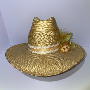 Field Co. Longhorn Head Huggers Straw Flowered Cowboy Hat Size S