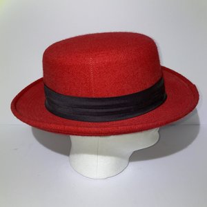 London Fog Red Wool Felt Vintage Boater Hat Size L Made in USA