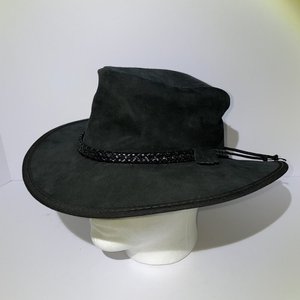 Head in Home Black Suede Packable Outback Hat Size S Made in USA