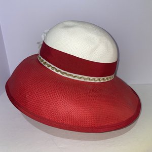 Miss Bierner Red Flowered Two Tone Vintage Sun Hat Size S Made in USA