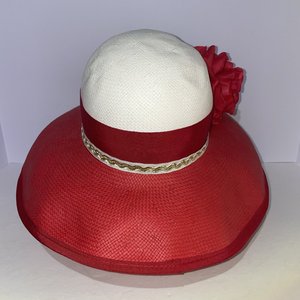 Miss Bierner Red Flowered Two Tone Vintage Sun Hat Size S Made in USA