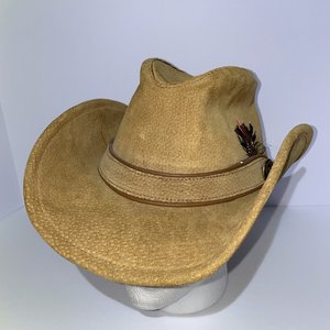 Cornerstone Hat Works Cowboy Hat Size M Suede Feather Silk
