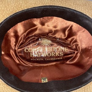 Cornerstone Hat Works Cowboy Hat Size M Suede Feather Silk