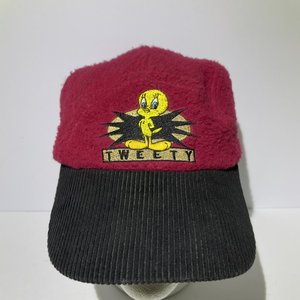 Tweety Bird Looney Toons Baseball Cap Vintage Red Cotton Corduroy