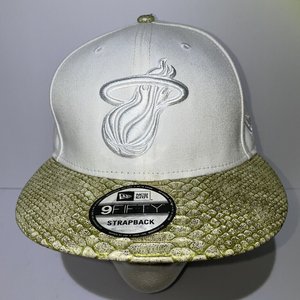 New Era 9Fifty Miami Heat White Gold Lizard Scale Snapback Cap