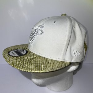New Era 9Fifty Miami Heat White Gold Lizard Scale Snapback Cap