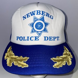 Vintage Newberg Oregon Police Dept. Baseball Cap Blue and Gold Leaf