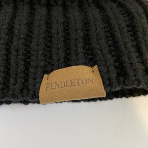 Pendleton Black Chunky Cable Knit Women's Lambswool Pom-Pom Beanie