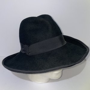 Street Smart Black Wool Felt Vintage Wide Brim Fedora Size 7