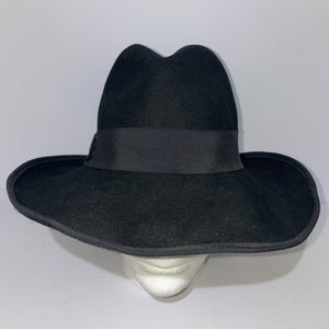 Street Smart Black Wool Felt Vintage Wide Brim Fedora Size 7