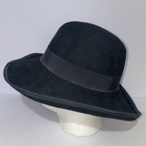 Street Smart Black Wool Felt Vintage Wide Brim Fedora Size 7