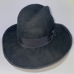 Street Smart Black Wool Felt Vintage Wide Brim Fedora Size 7