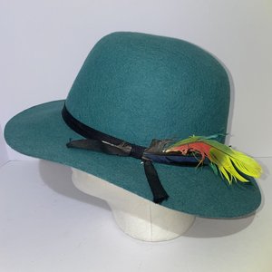 Ulorlds Apant Feathered Turquoise Vintage Fedora Size 7 1/8