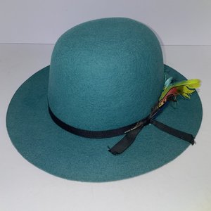 Ulorlds Apant Feathered Turquoise Vintage Fedora Size 7 1/8
