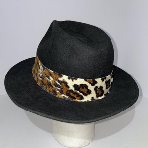 Bollman Hat Co. Doeskin Wool Felt Black Cheetah Fedora Size 6 7/8