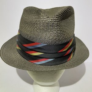 Lee Fifth Avenue Vintage Black Straw Fedora Size 6 7/8