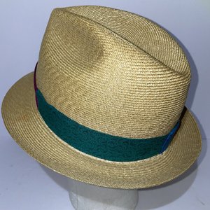 Stetson Straw Feathered Vintage Fedora Size 7 1/8 Long Oval