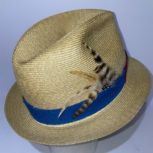 Stetson Straw Feathered Vintage Fedora Size 7 1/8 Long Oval