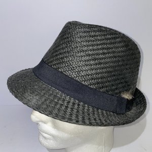 Milani Italy Feathered Black Straw Trilby Size L/XL
