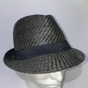 Milani Italy Feathered Black Straw Trilby Size L/XL