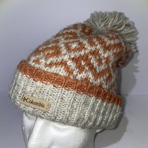 Columbia Orange & Gray Geometric Fleece Lined Pom-Pom Beanie