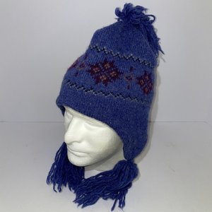Wool Snowflake Blue Vintage Ski Cap