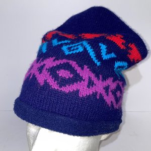 Geometric Fair Isle Purple Vintage Wool Fleece Toboggan Beanie USA