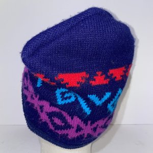 Geometric Fair Isle Purple Vintage Wool Fleece Toboggan Beanie USA