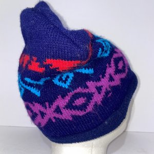 Geometric Fair Isle Purple Vintage Wool Fleece Toboggan Beanie USA