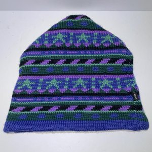 Smiley Fair Isle Purple & Blue Vintage Wool Knit Beanie USA